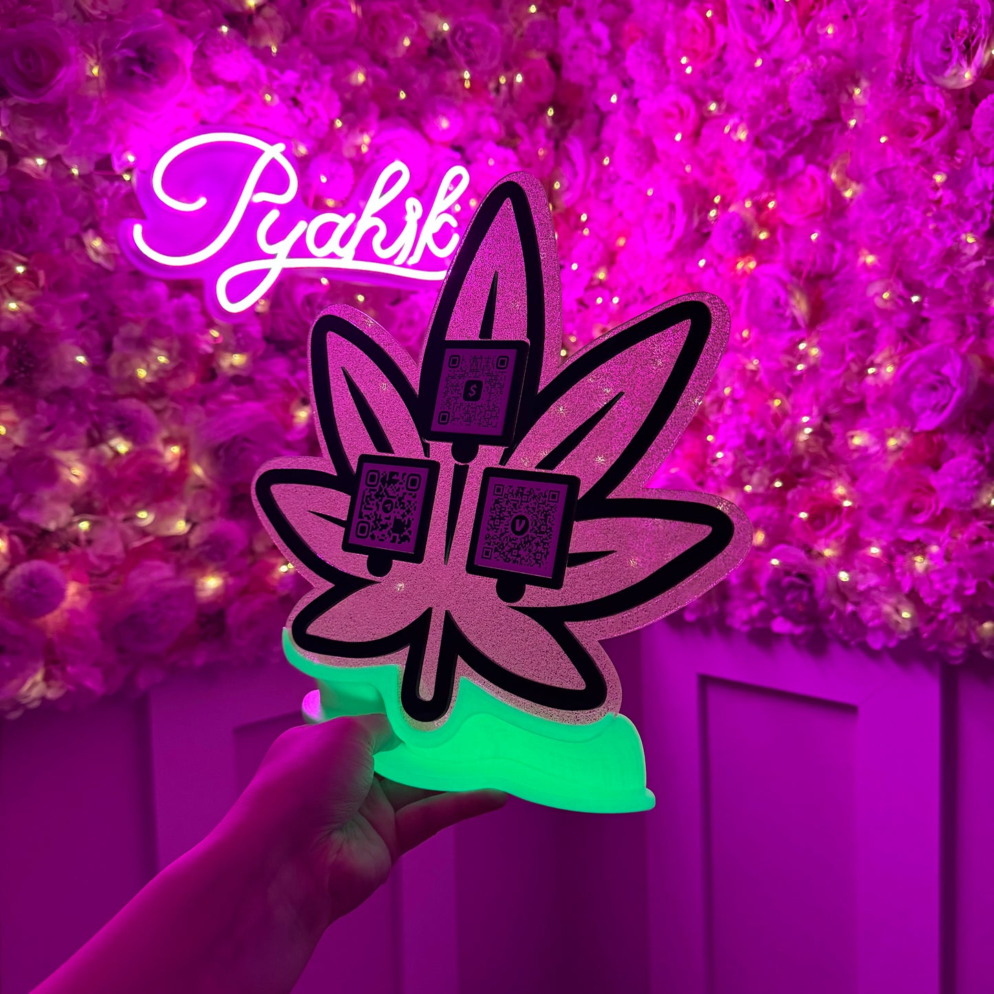 Cannabis Leaf 3 QR code acrylic stand FREE US DELIVERY