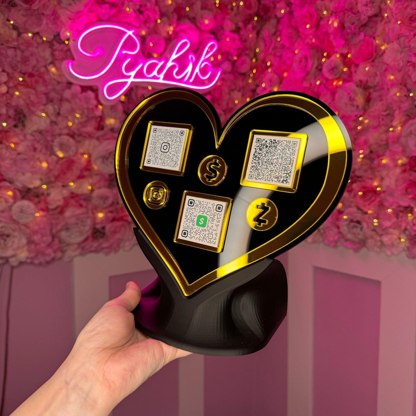 3 QR code acrylic Heart stand FREE US DELIVERY