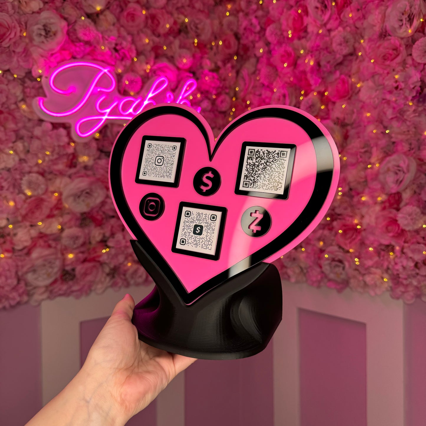 3 QR code acrylic Heart stand FREE US DELIVERY