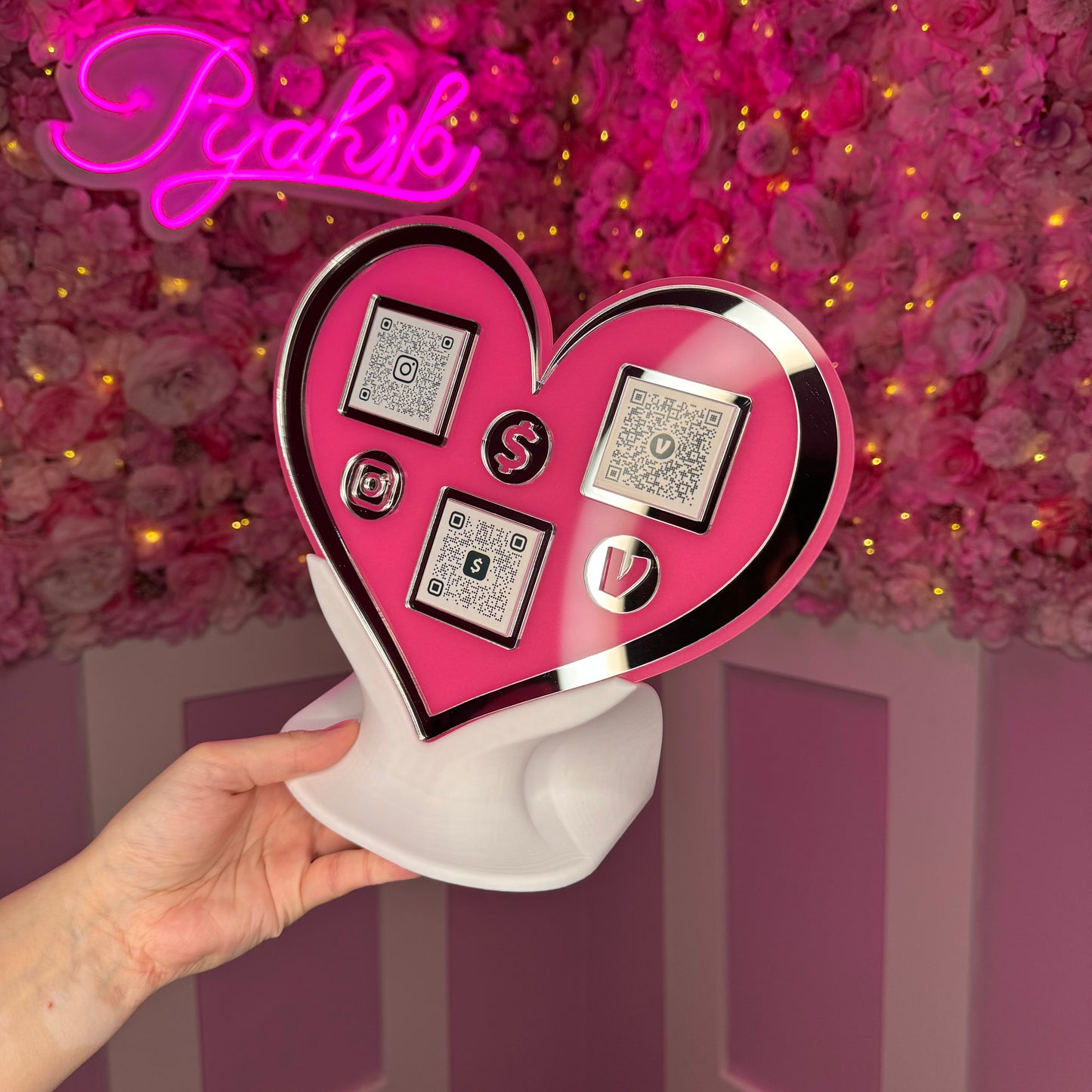 GLOW IN THE DARK 3 QR code acrylic Heart stand FREE US DELIVERY