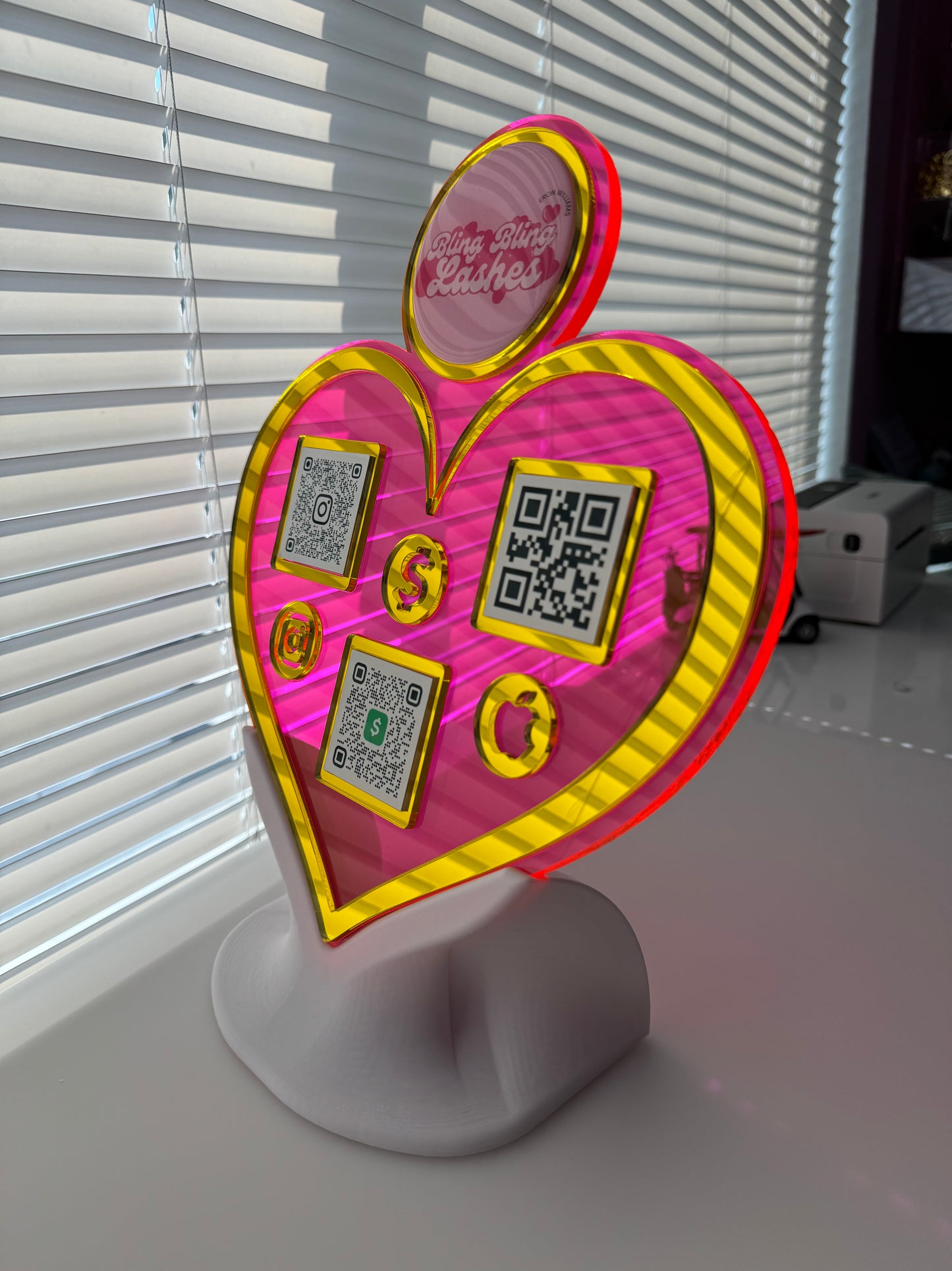Heart 3 QR code acrylic stand with Logo FREE US DELIVERY
