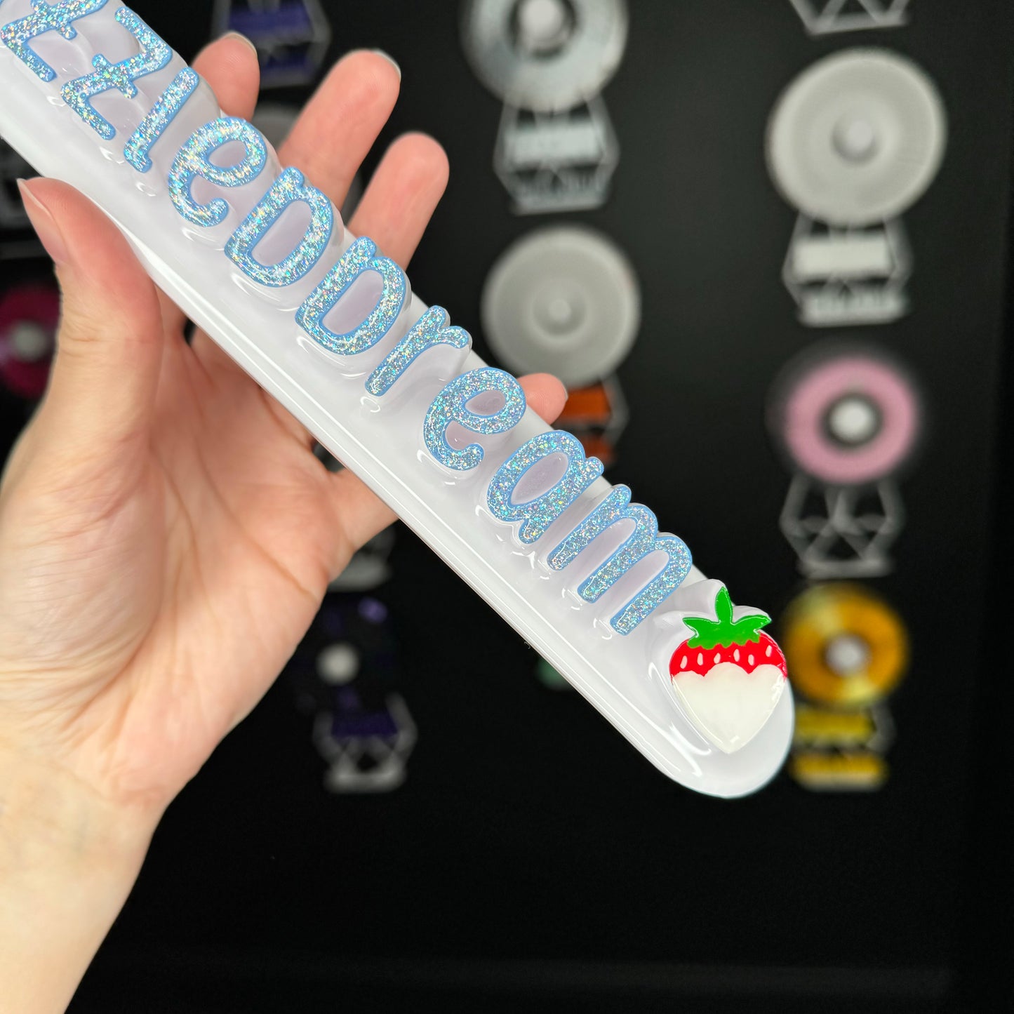 White nameplate with Strawberry #44