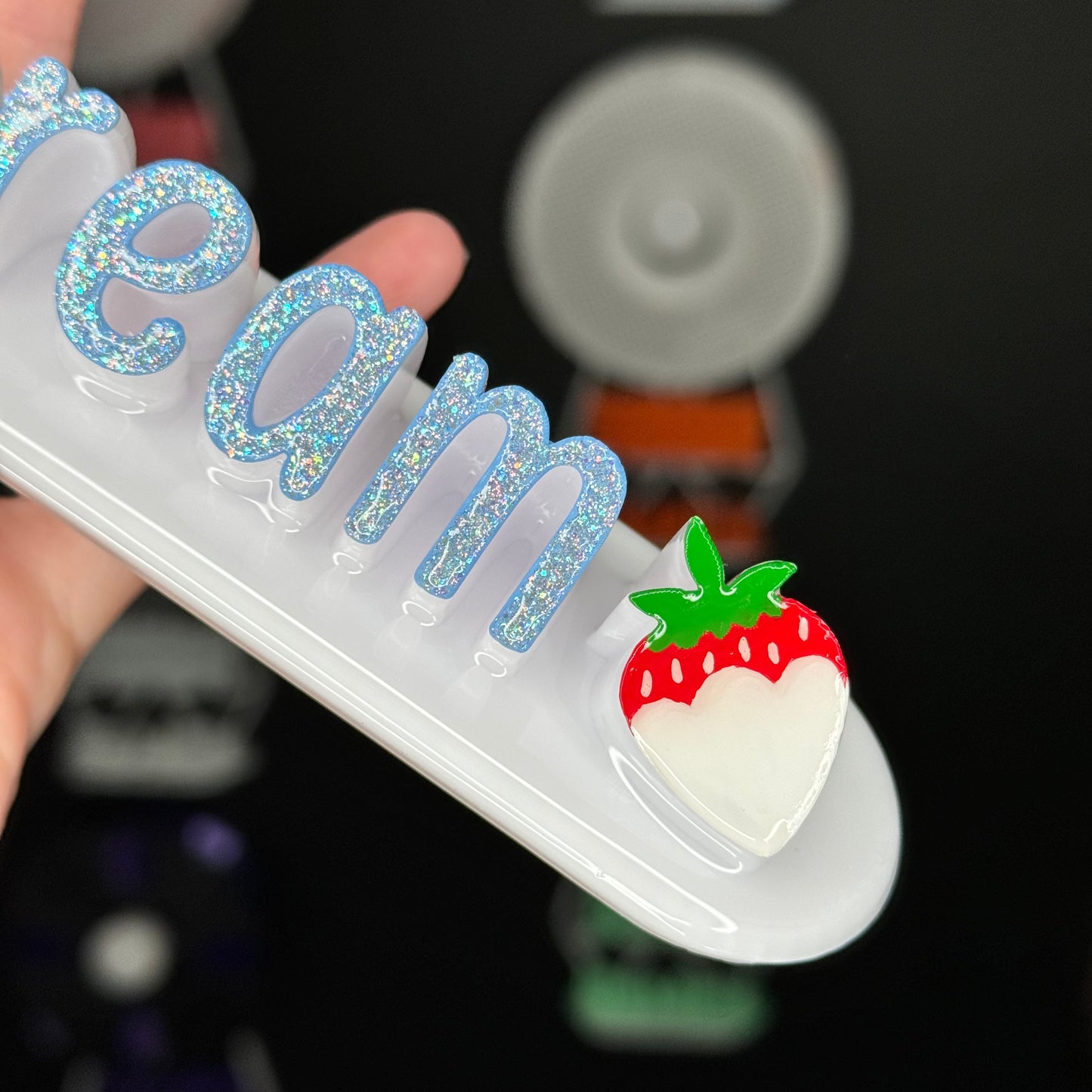 White nameplate with Strawberry #44