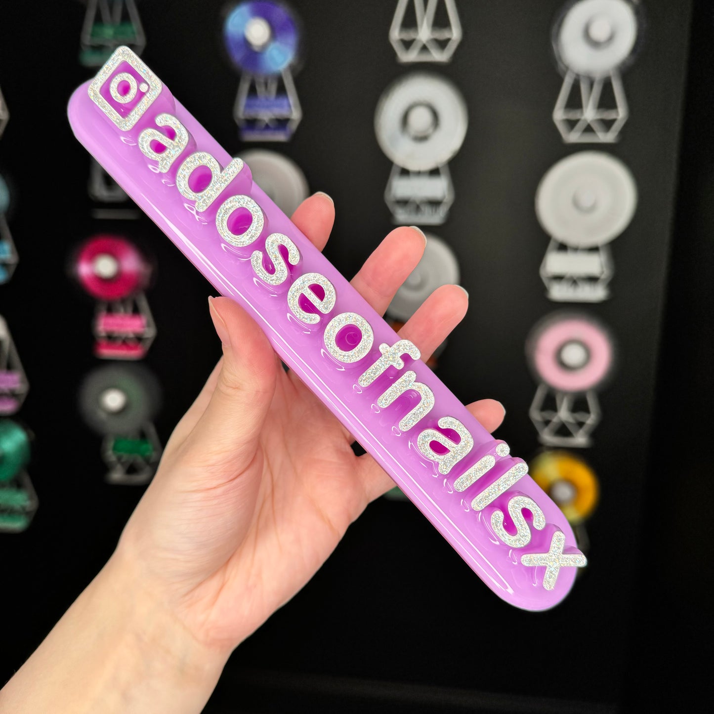 Lavender nameplate with silver glitter #42