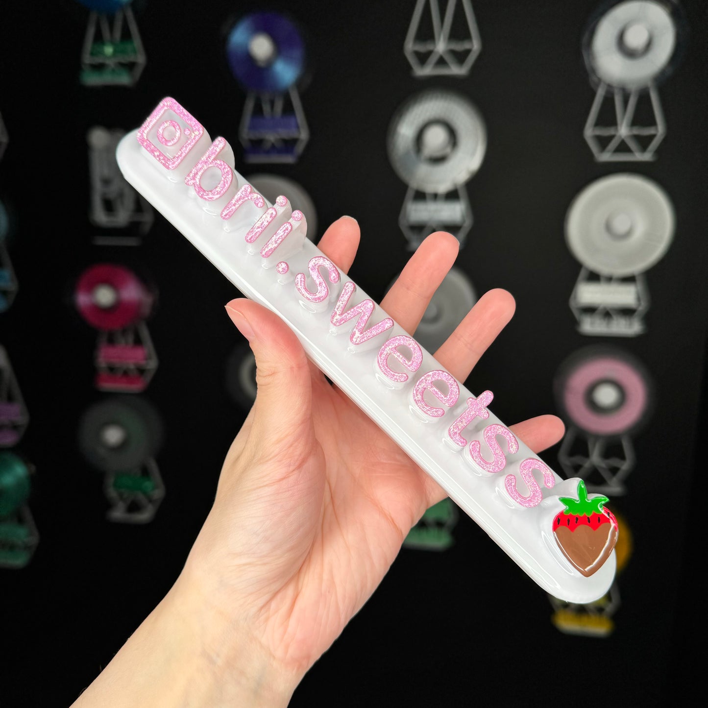 White nameplate with Strawberry #50