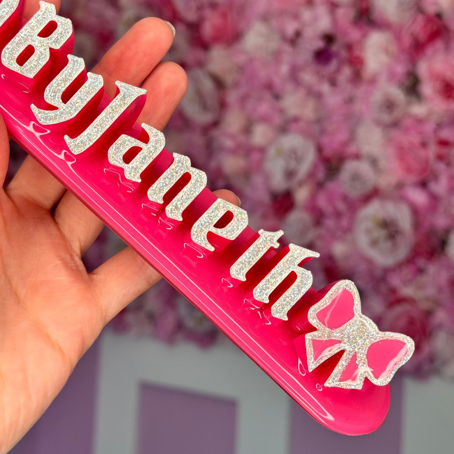 Hot Pink nameplate with Bow #48