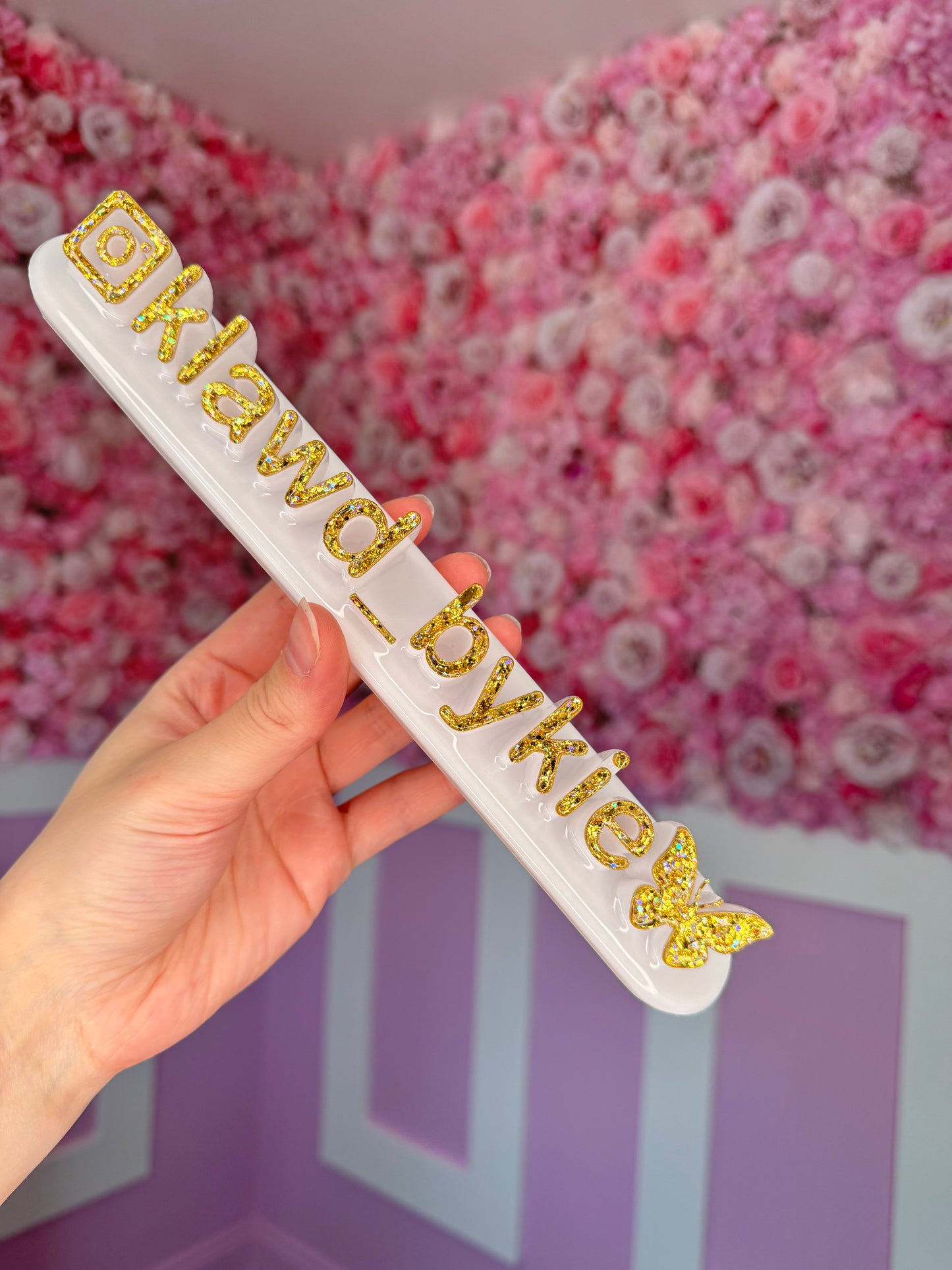 White nameplate with Butterfly #18