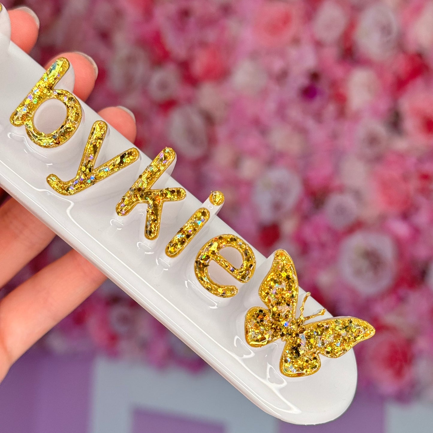 White nameplate with Butterfly #18