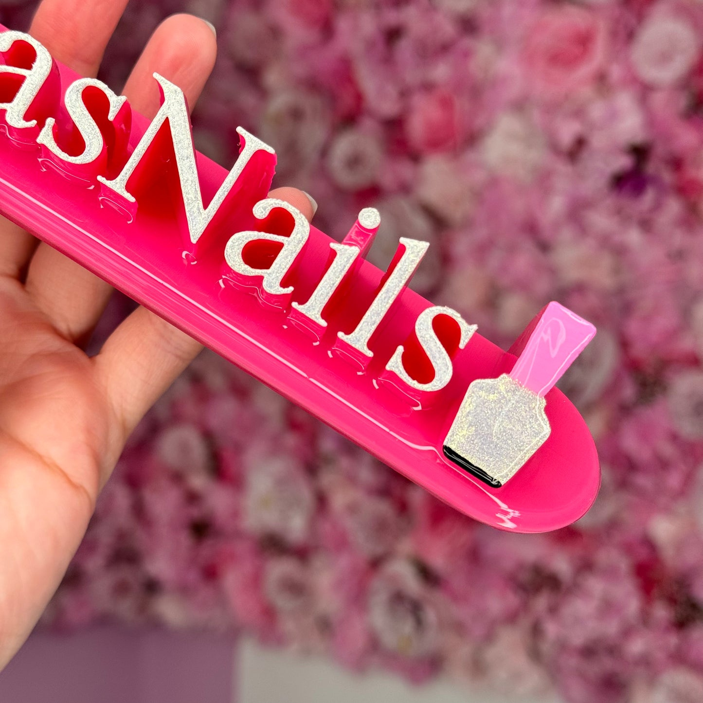 Hot pink nameplate with Nail bottle #56