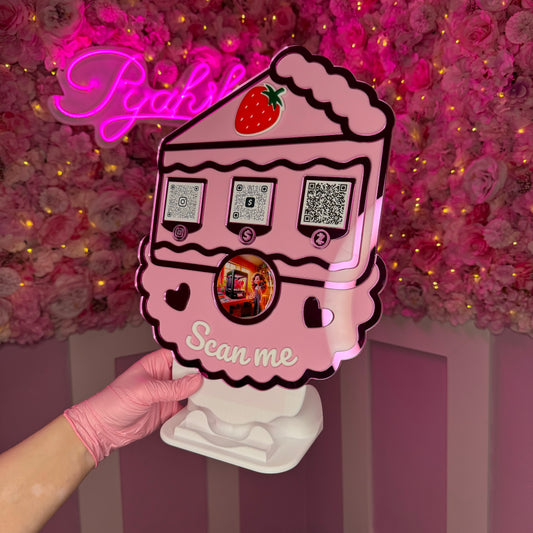 Piece of Cake acrylic stand  with  Logo and 3 QR code FREE US DELIVERY