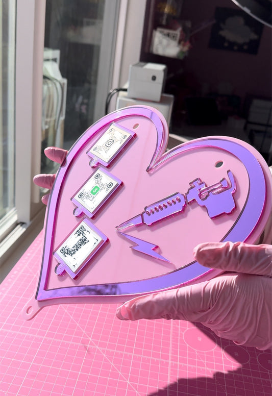 Tattoo  3 QR code WALL Heart Shape acrylic stand FREE US DELIVERY