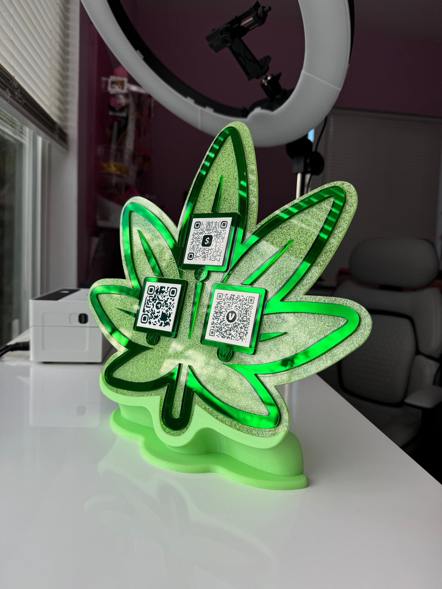 Cannabis Leaf 3 QR code acrylic stand FREE US DELIVERY