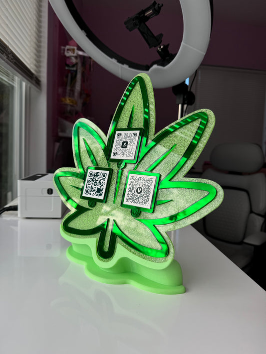 Cannabis Leaf 3 QR code acrylic stand FREE US DELIVERY