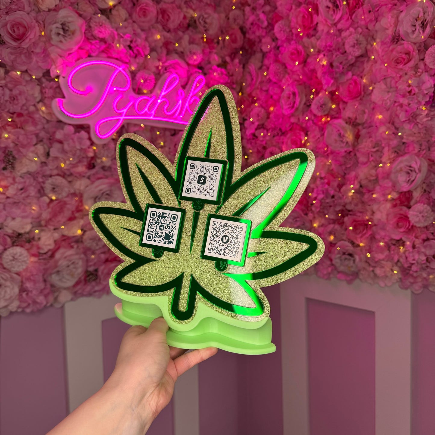 Cannabis Leaf 3 QR code acrylic stand FREE US DELIVERY