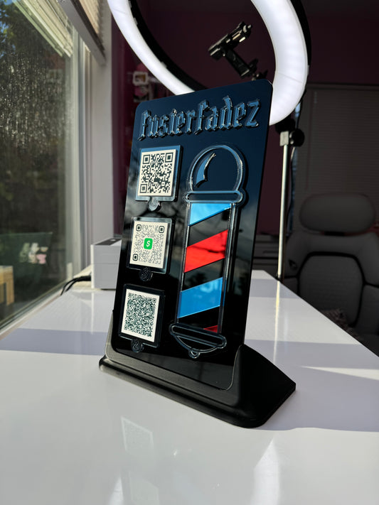 Barber 3 QR code With USERNAME acrylic stand FREE US DELIVERY