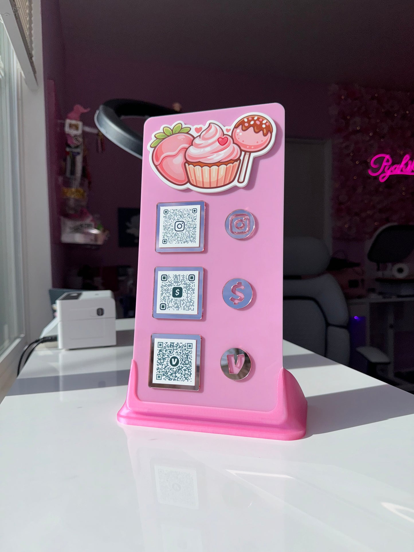 Pink Sweets 3 QR code acrylic stand FREE US DELIVERY