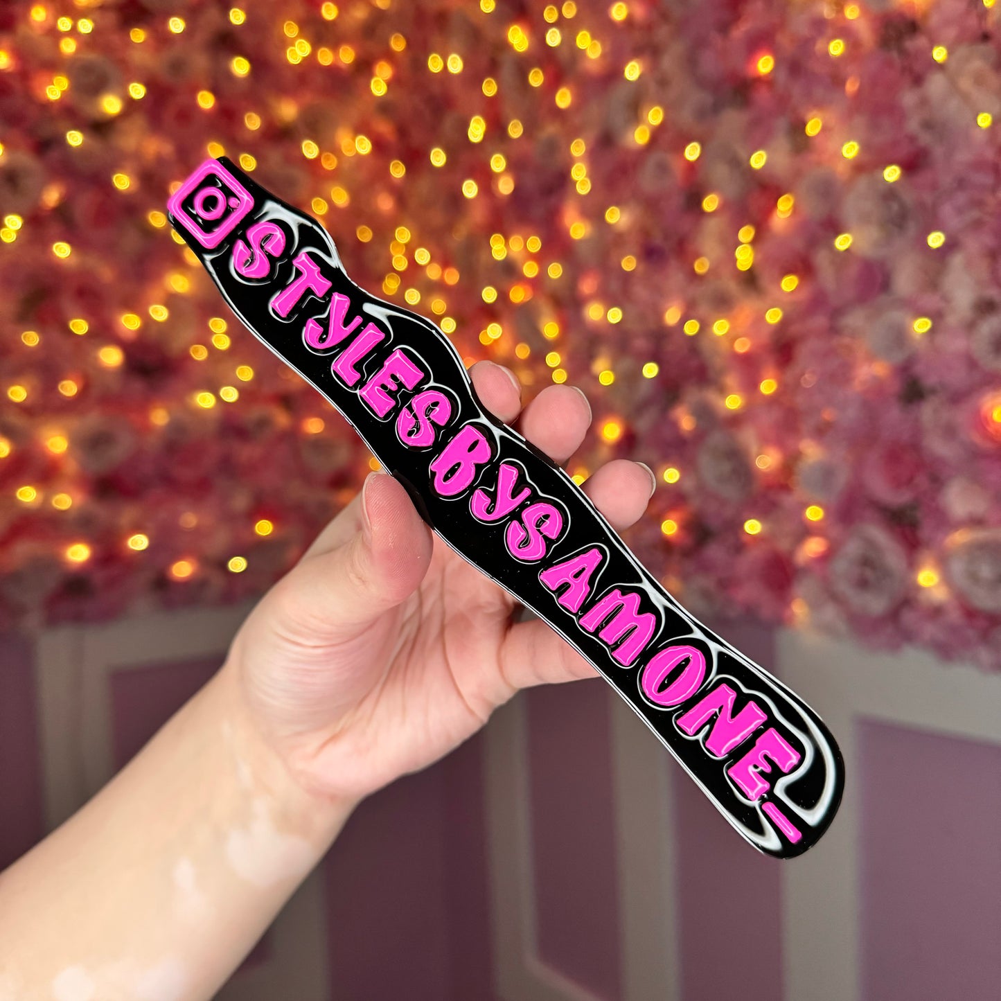 Mini Black nameplate with hot pink letters #4