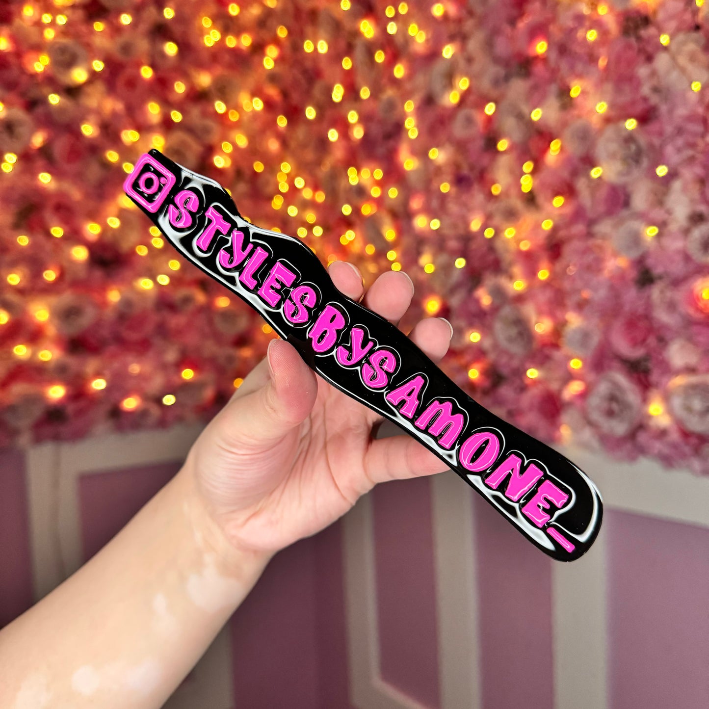 Mini Black nameplate with hot pink letters #4