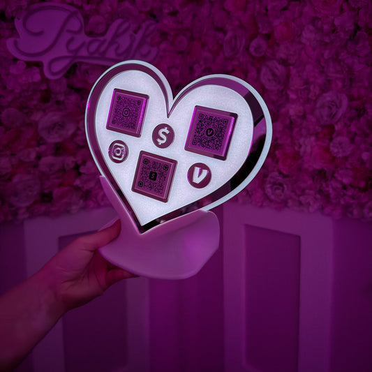GLOW IN THE DARK 3 QR code acrylic Heart stand FREE US DELIVERY