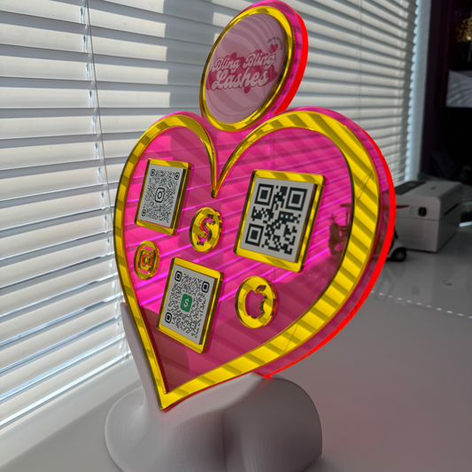 Heart 3 QR code acrylic stand with Logo FREE US DELIVERY