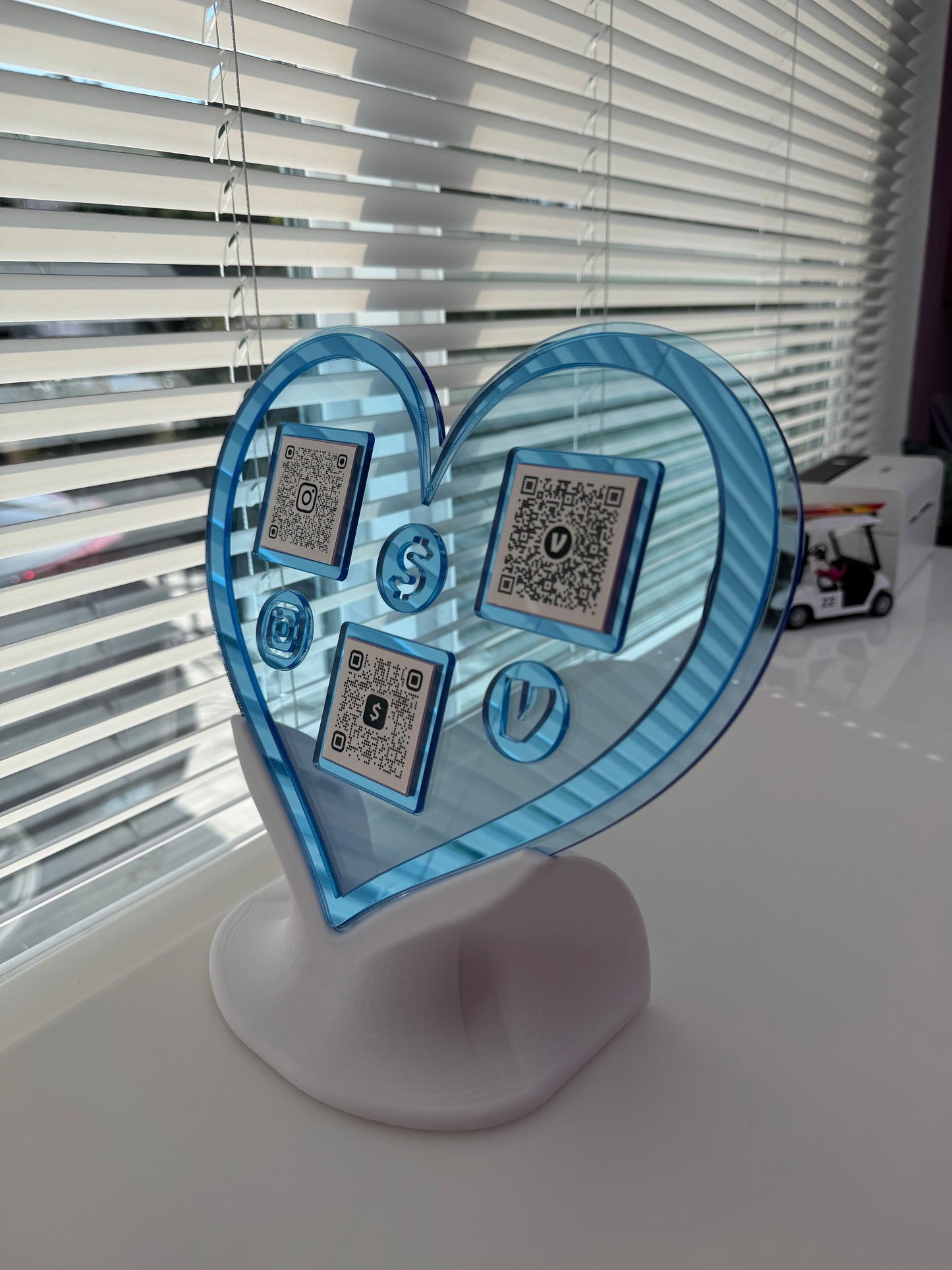 3 QR code acrylic Heart stand FREE US DELIVERY