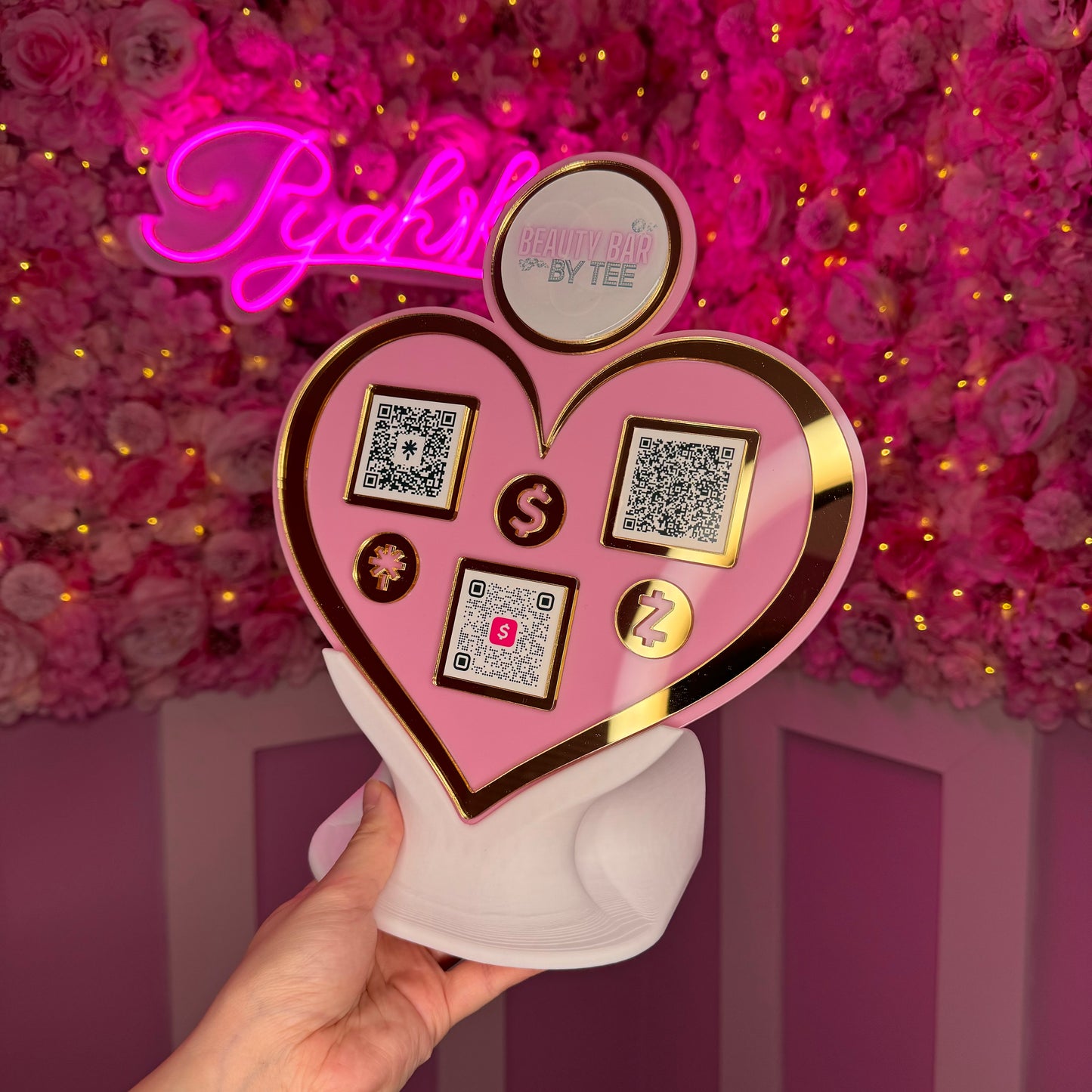 Heart 3 QR code acrylic stand with Logo FREE US DELIVERY