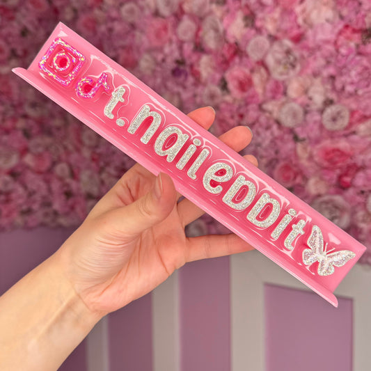 Light pink nameplate with Butterfly #57