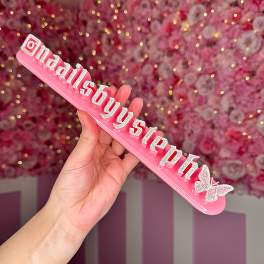 Pink nameplate with Butterfly #1