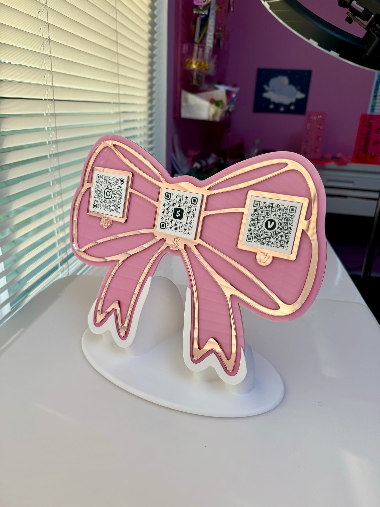 Bow 3 QR code acrylic stand FREE US DELIVERY