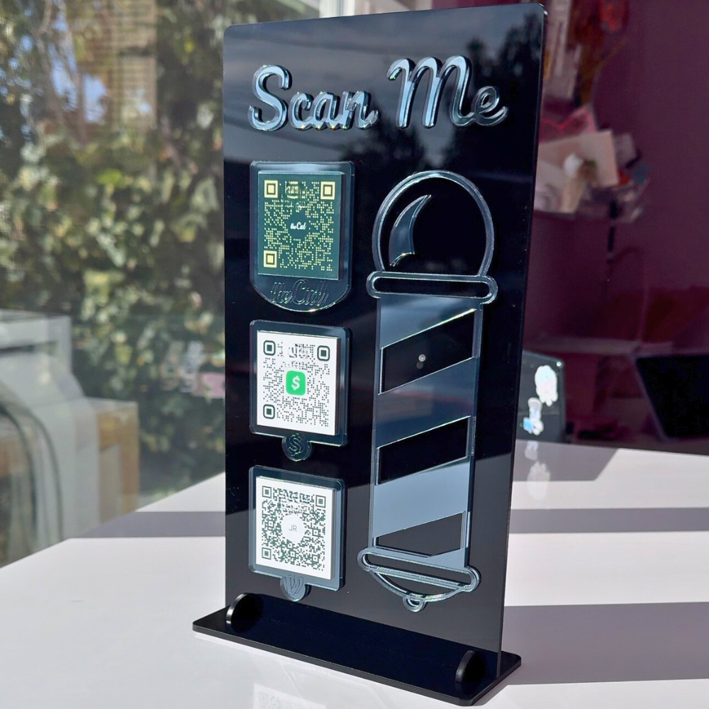 Barber 3 QR code acrylic stand FREE US DELIVERY